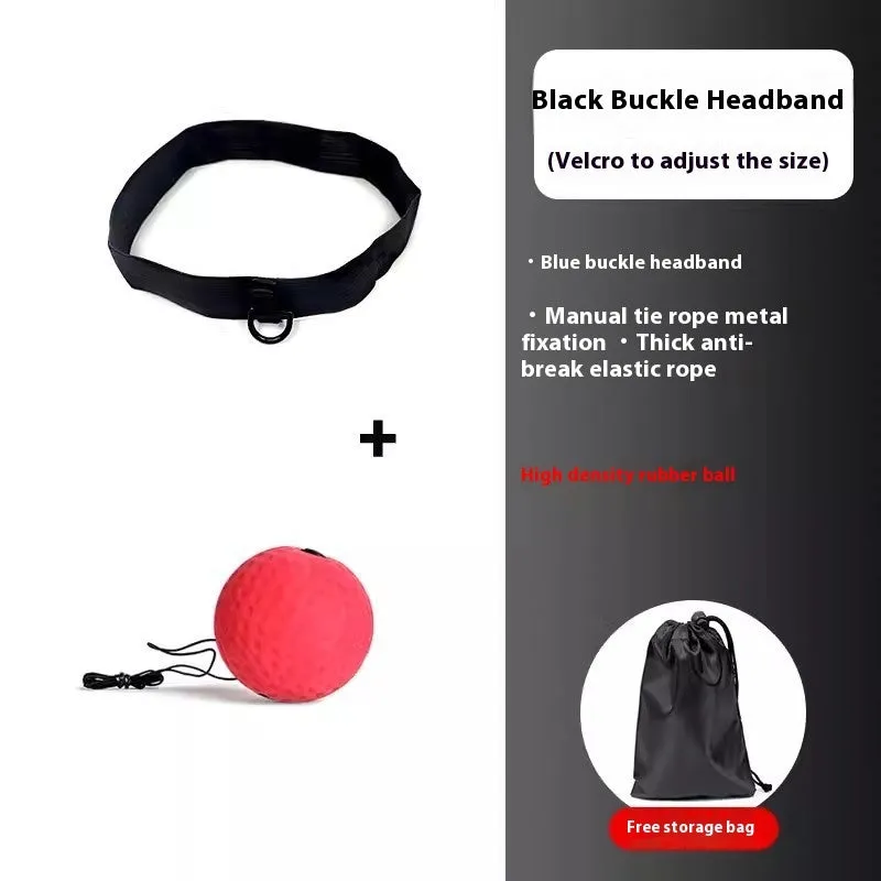 Head-mounted boxing reaction training ball set with head cover, rope, ball, and bag in black colour