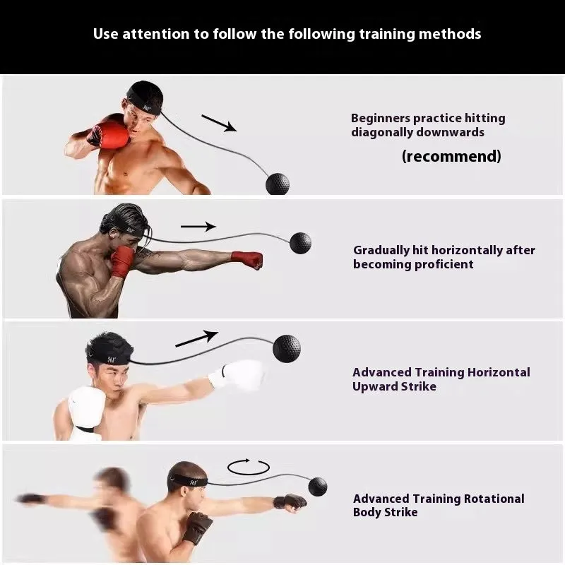 Head-mounted boxing reaction training ball set with head cover, rope, ball, and bag in black colour