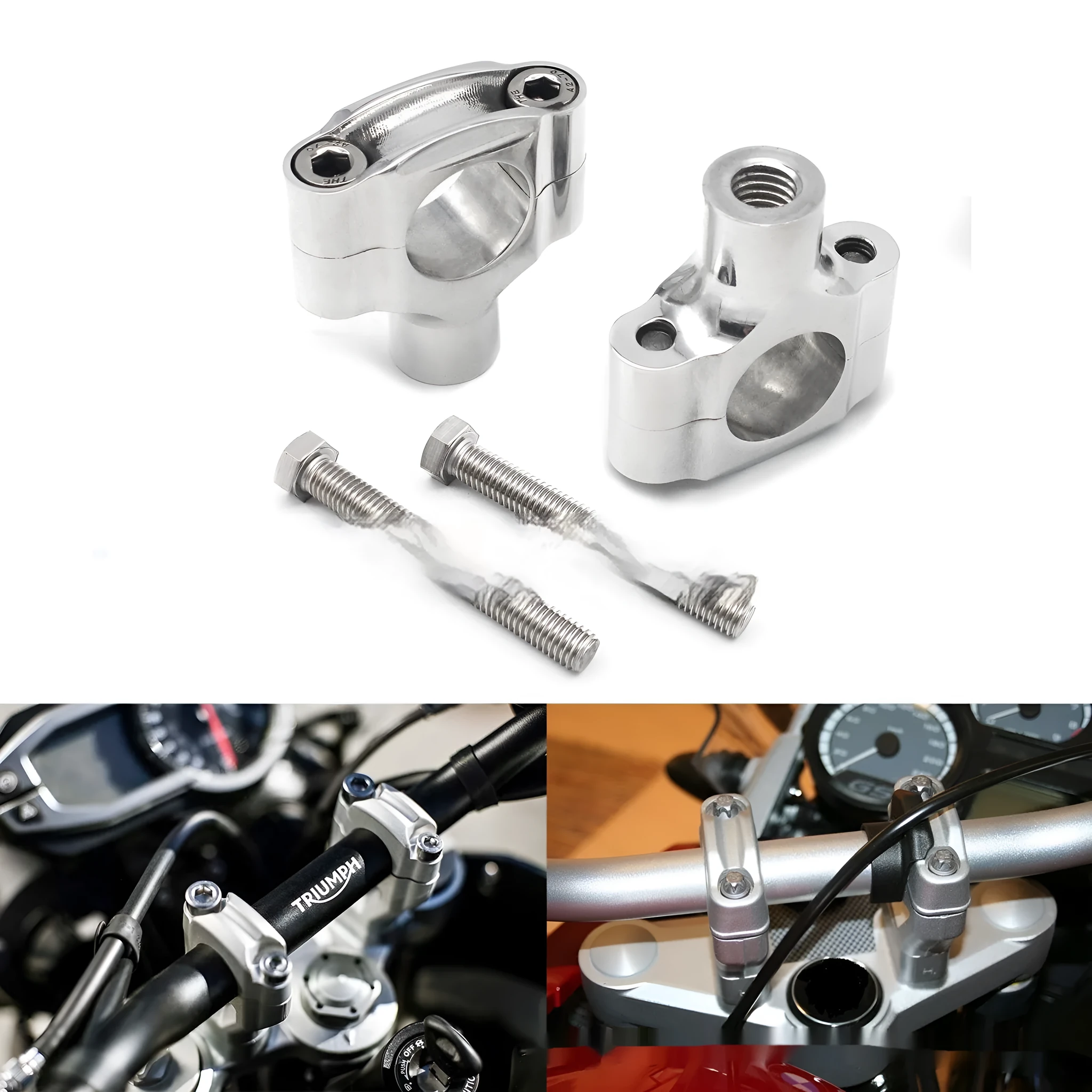 Silver aluminium universal motorcycle handle vertical plate set with 1 inch hole and 10mm bolt