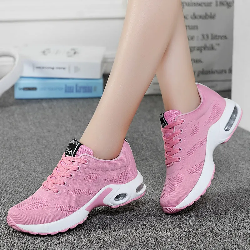 Women casual mesh flyknit sneaker flat heel round toe solid colour breathable upper size 35-45