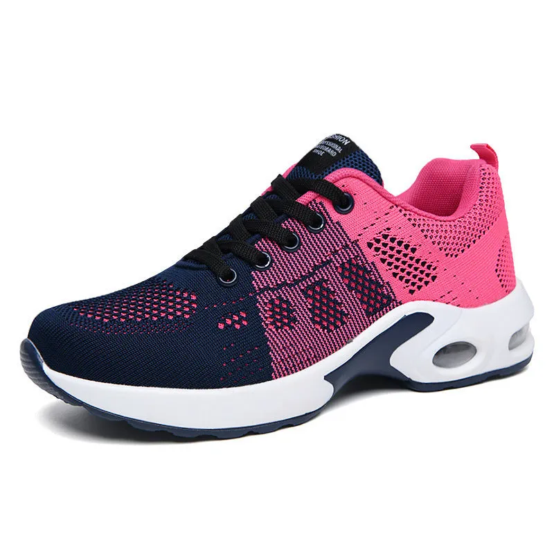 Women casual mesh flyknit sneaker flat heel round toe solid colour breathable upper size 35-45