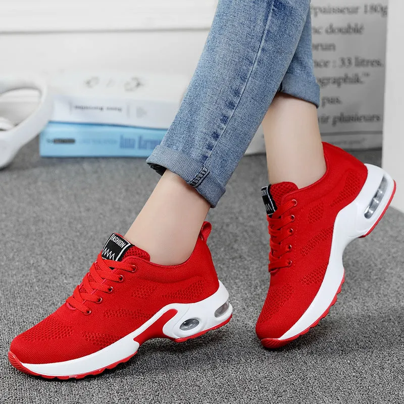 Women casual mesh flyknit sneaker flat heel round toe solid colour breathable upper size 35-45