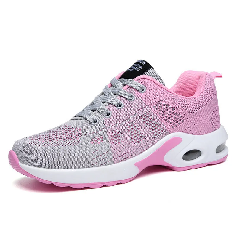 Women casual mesh flyknit sneaker flat heel round toe solid colour breathable upper size 35-45