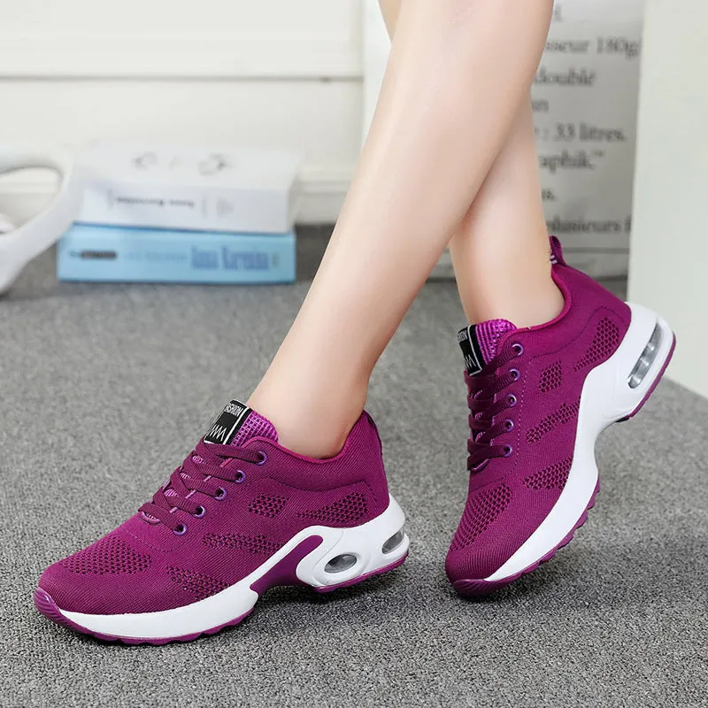 Women casual mesh flyknit sneaker flat heel round toe solid colour breathable upper size 35-45