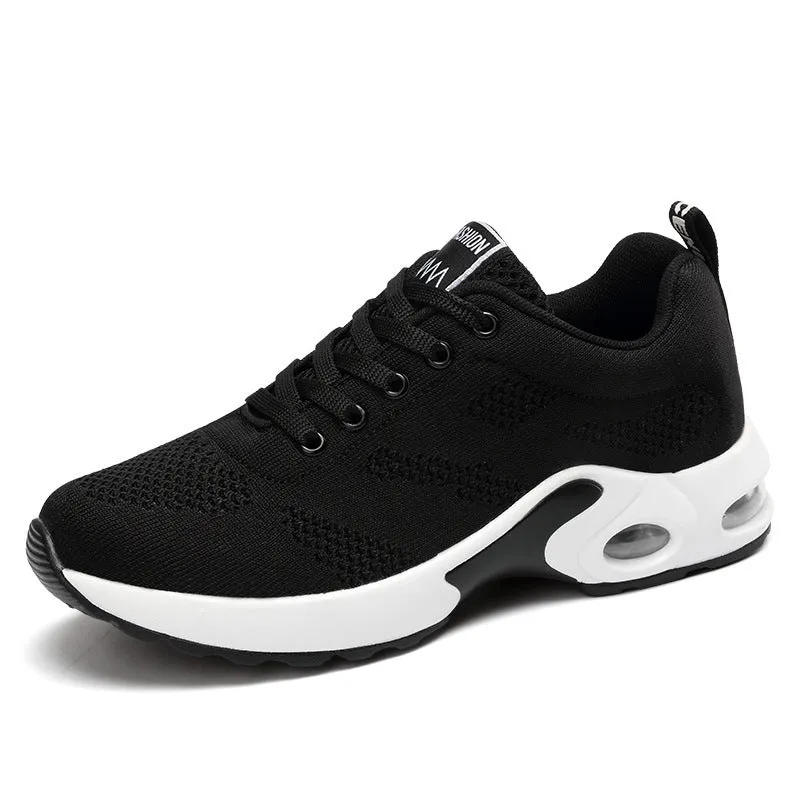 Women casual mesh flyknit sneaker flat heel round toe solid colour breathable upper size 35-45