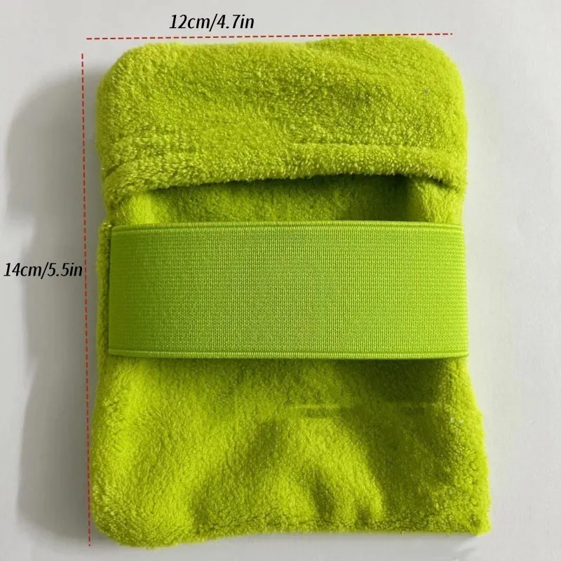Reusable beach sand remover towel made of coral fleece in blue colour showing size 14x12cm