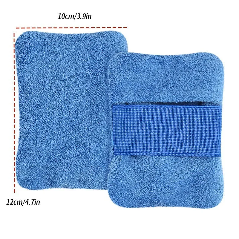 Reusable beach sand remover towel made of coral fleece in blue colour showing size 14x12cm
