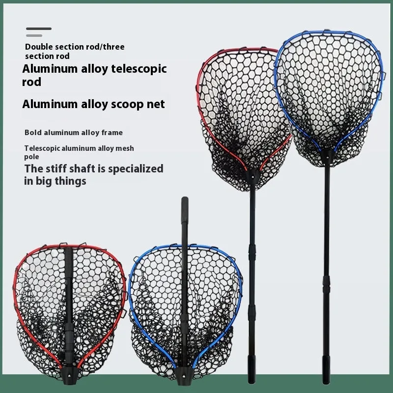 Luyada dip net with aluminum alloy telescopic rod extended to 162cm, showing red frame and black net pocket