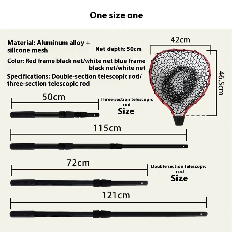 Luyada dip net with aluminum alloy telescopic rod extended to 162cm, showing red frame and black net pocket