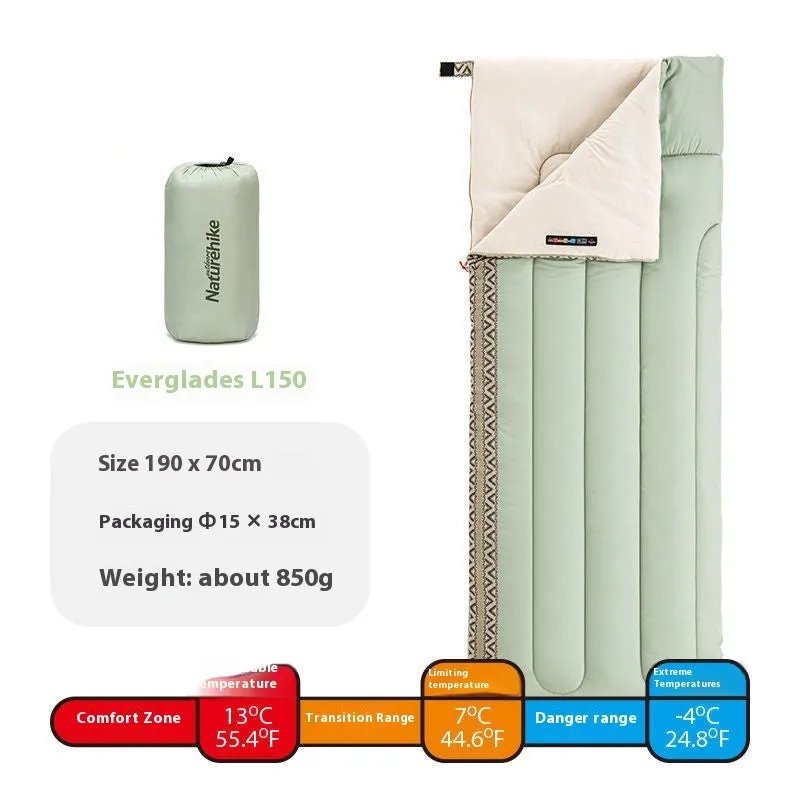 Adult four seasons camping sleeping bag in Jiangnan Spring colour with storage sack.