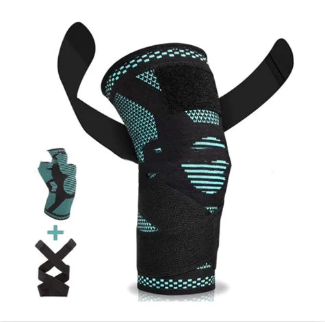 Sports elbow guard in nylon jacquard with adjustable fit, available in black, gray, and green sizes S to XL