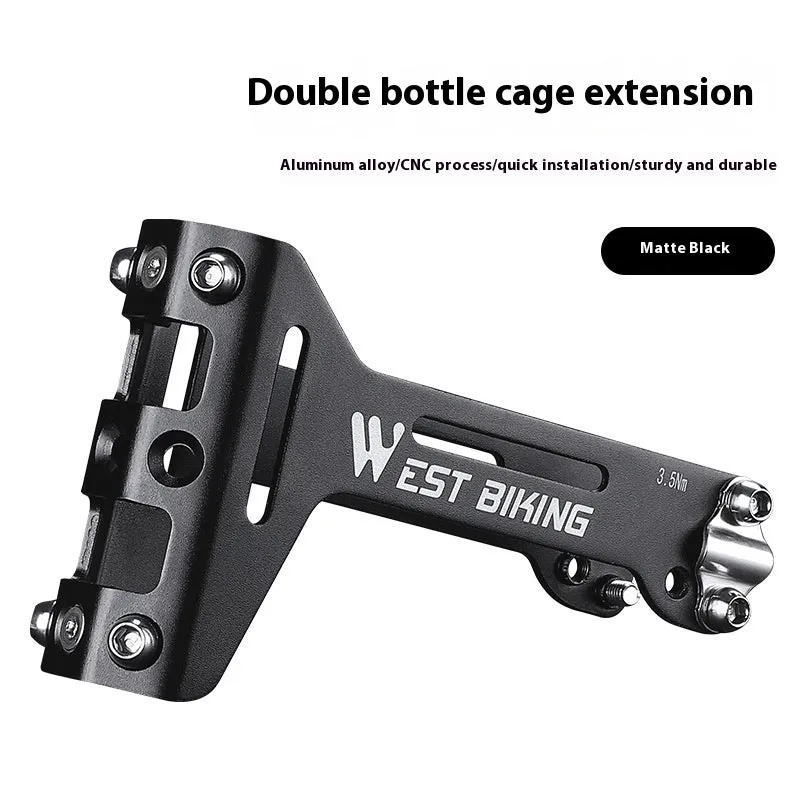 Bicycle double water bottle cage extension bracket black 6061 aluminium alloy adjustable angle 15-30 degrees for mountain road BMX