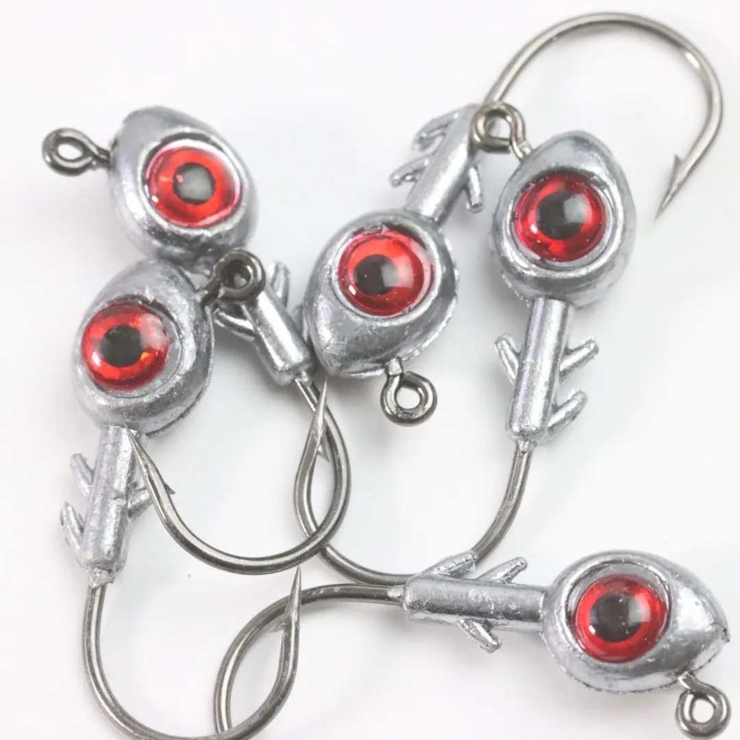 Cambrian Big Eye Fish Head Jig Hook with large painted eye in white, red, or green on a lead head, 5-14g
