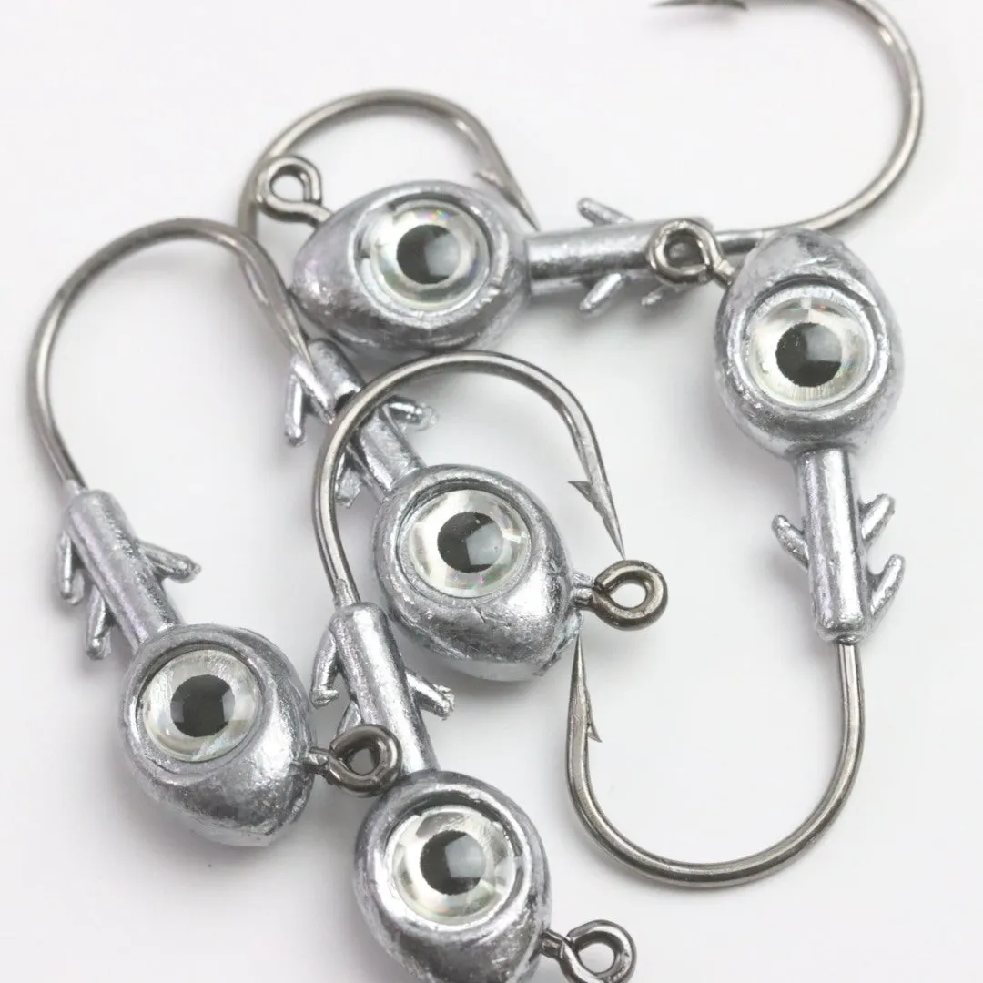Cambrian Big Eye Fish Head Jig Hook with large painted eye in white, red, or green on a lead head, 5-14g