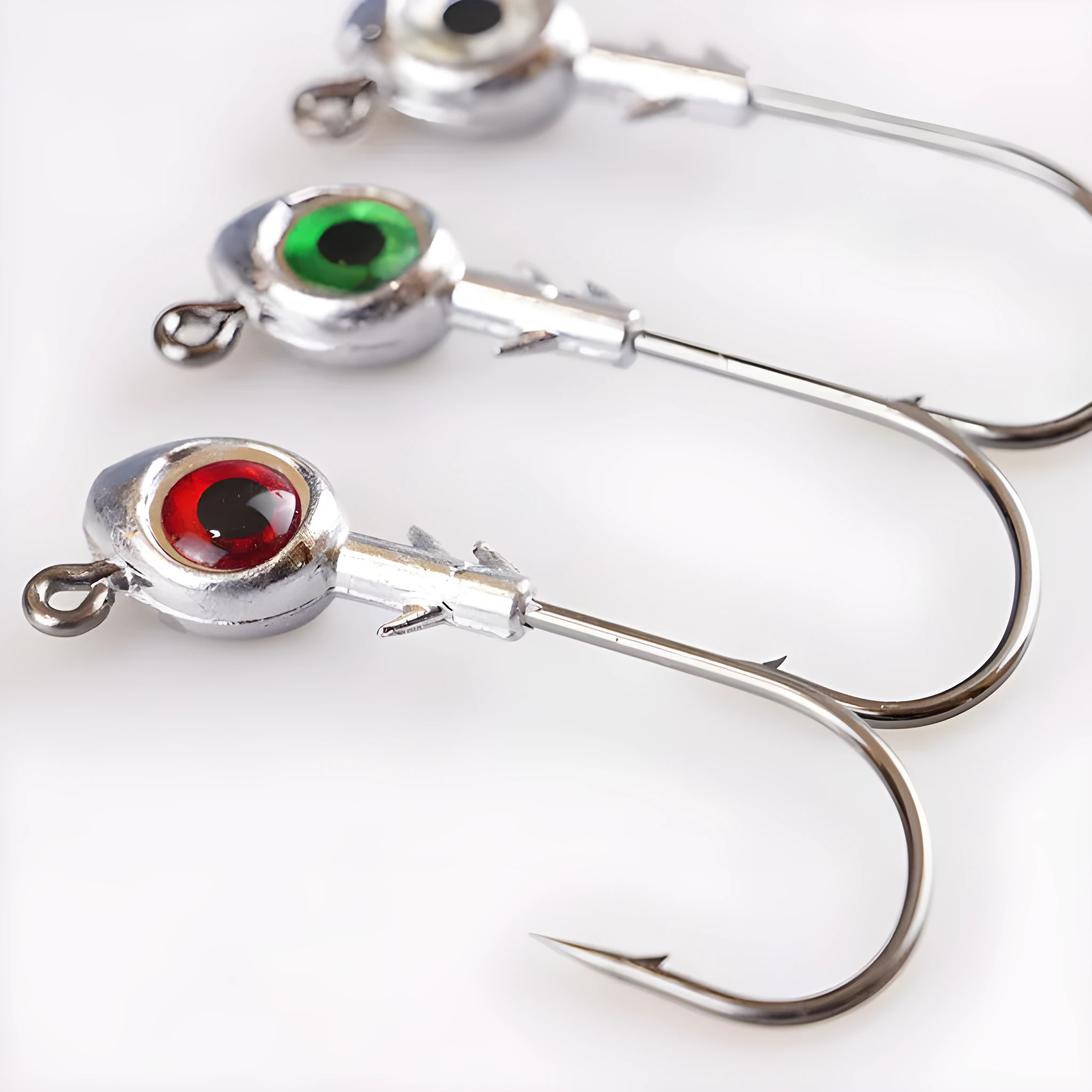Cambrian Big Eye Fish Head Jig Hook with large painted eye in white, red, or green on a lead head, 5-14g
