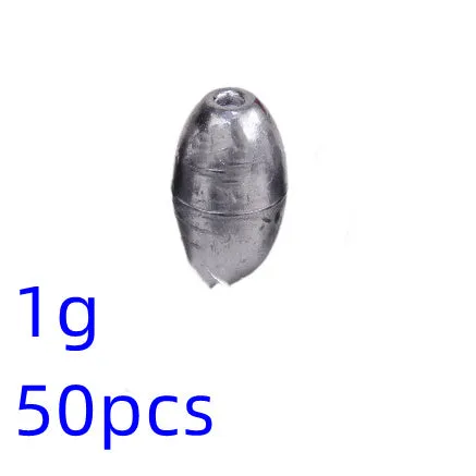 Standard weight olive fishing sinker set in lead with weights from 1g to 20g