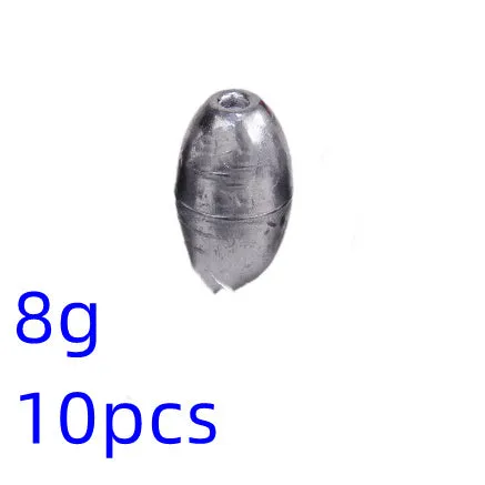 Standard weight olive fishing sinker set in lead with weights from 1g to 20g