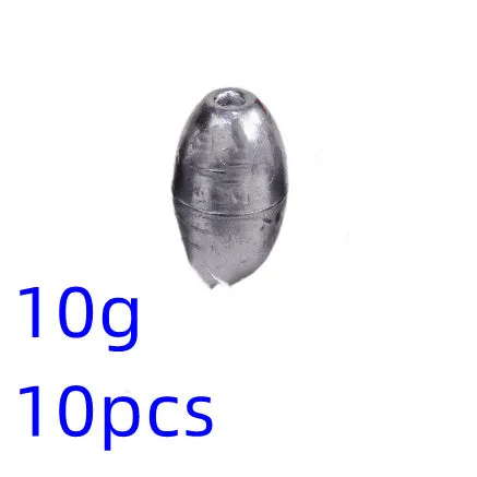 Standard weight olive fishing sinker set in lead with weights from 1g to 20g