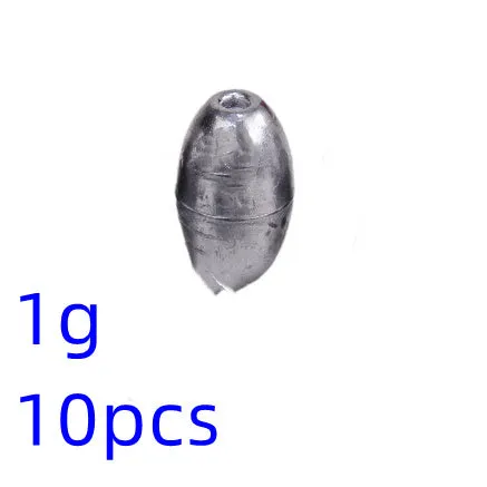 Standard weight olive fishing sinker set in lead with weights from 1g to 20g