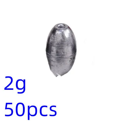 Standard weight olive fishing sinker set in lead with weights from 1g to 20g