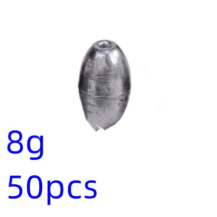 Standard weight olive fishing sinker set in lead with weights from 1g to 20g