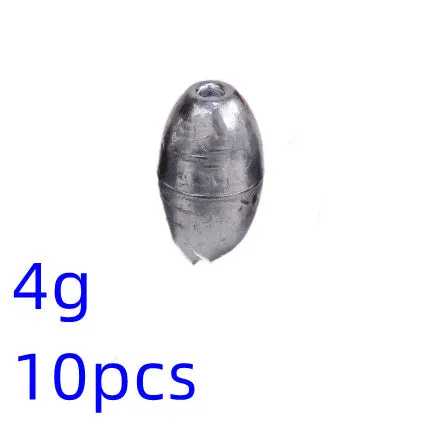 Standard weight olive fishing sinker set in lead with weights from 1g to 20g