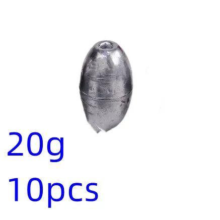 Standard weight olive fishing sinker set in lead with weights from 1g to 20g