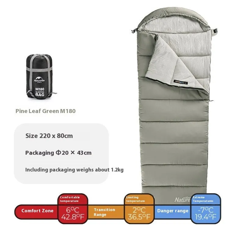 Double-person spliced camping sleeping bag in rock gray with envelope style and down cotton filling