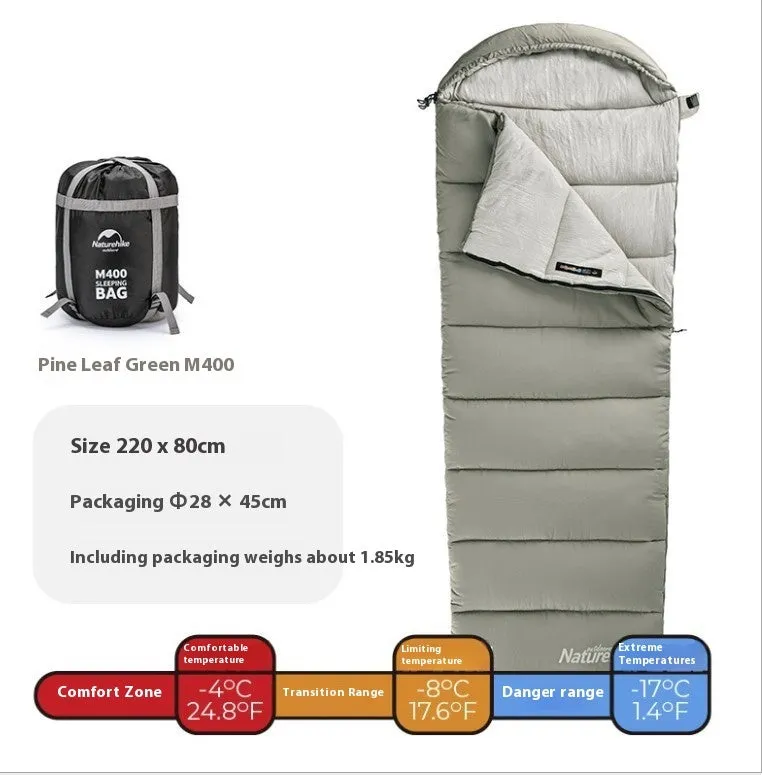 Double-person spliced camping sleeping bag in rock gray with envelope style and down cotton filling