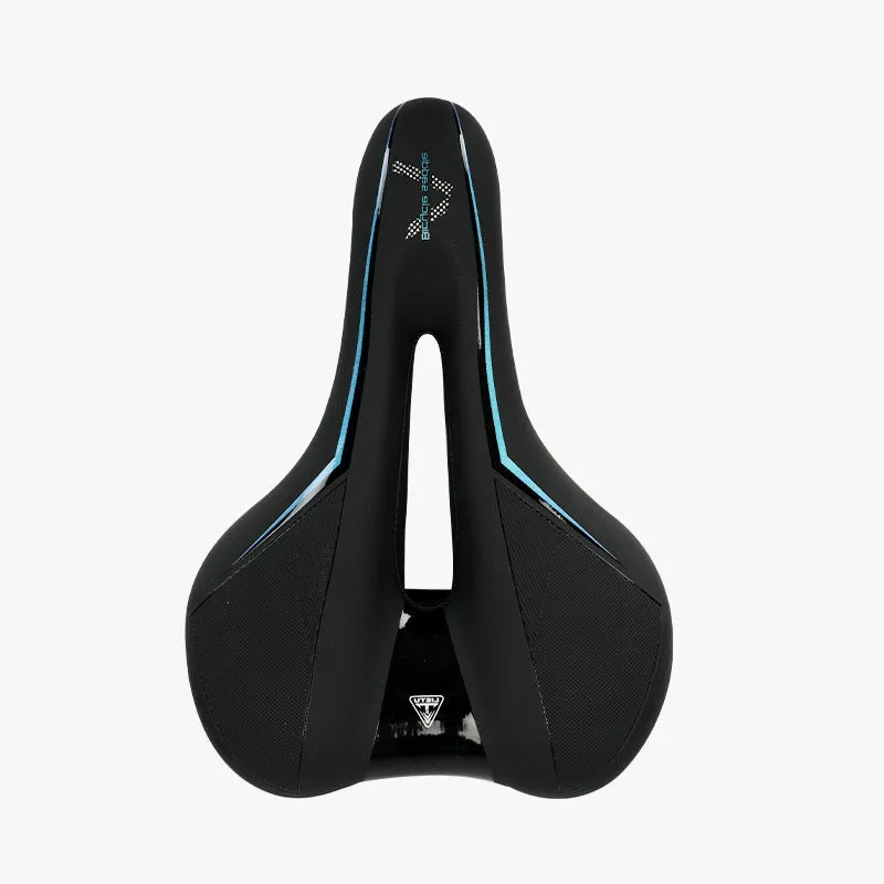Mountain bicycle saddle cushion 26x18x6cm leather fabric silicone in black