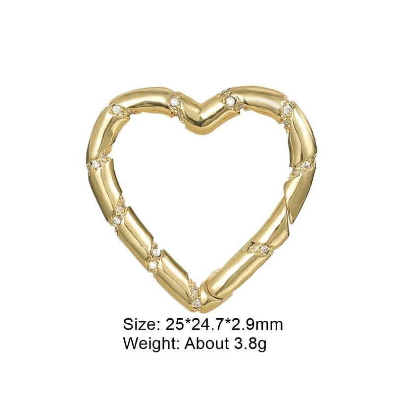 Copper climbing buckle with electroplated gold finish, shown as a heart spring fastener.