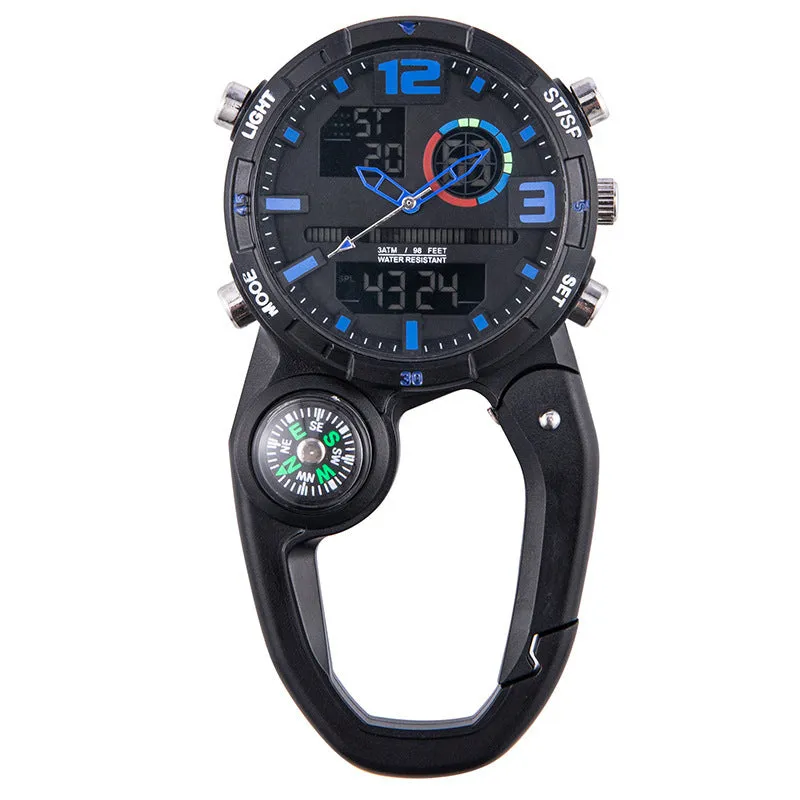 Round screen outdoor mountaineering compass watch with alloy strap and titanium metal buckle in blue dial colour option