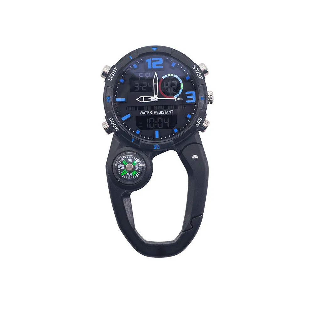 Round screen outdoor mountaineering compass watch with alloy strap and titanium metal buckle in blue dial colour option