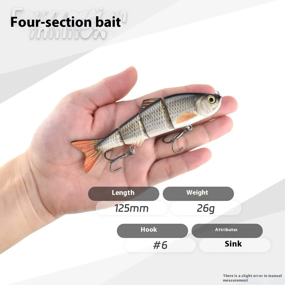 125mm metal link multi-section fish lure with 6# hook, hard ABS plastic body, and green coating