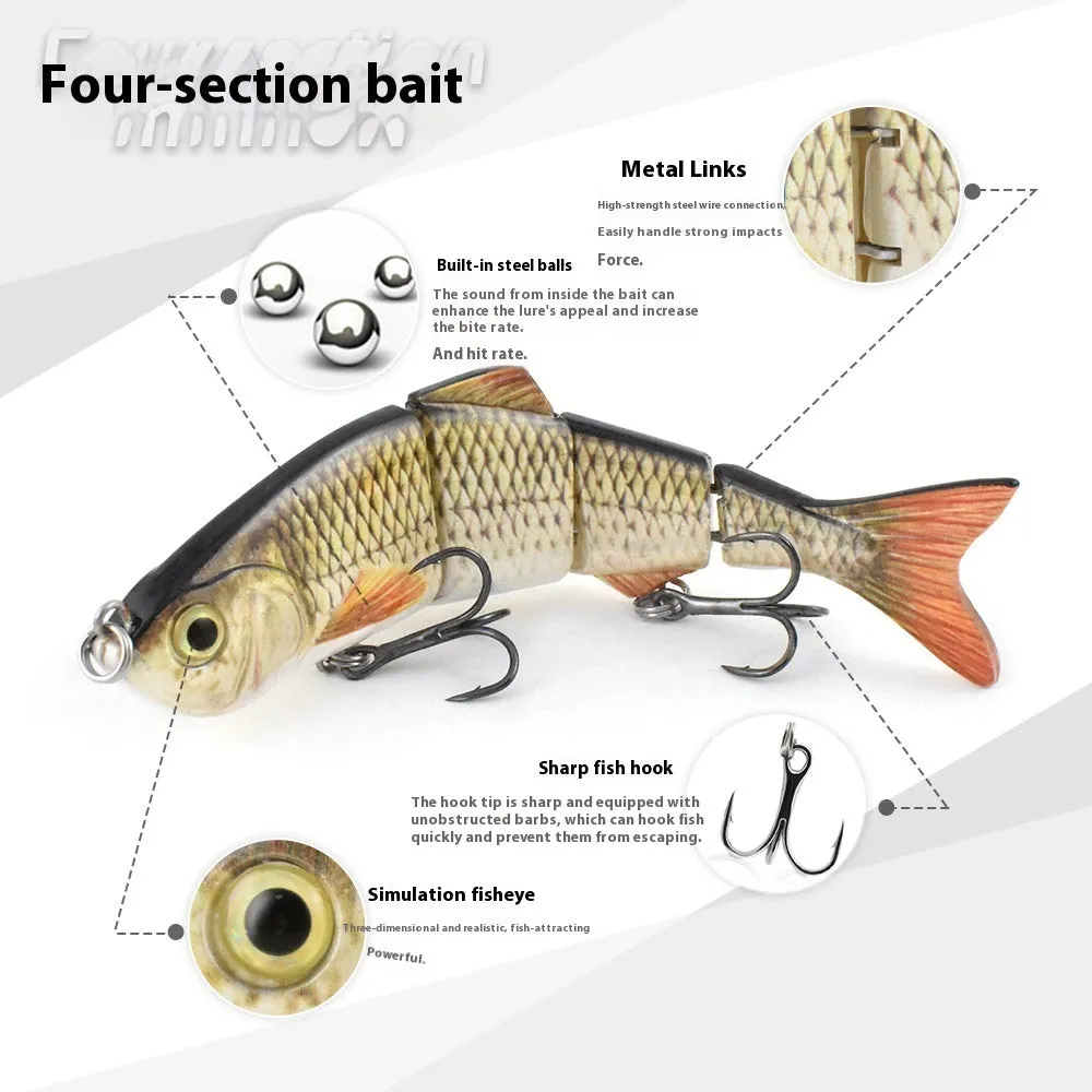 125mm metal link multi-section fish lure with 6# hook, hard ABS plastic body, and green coating