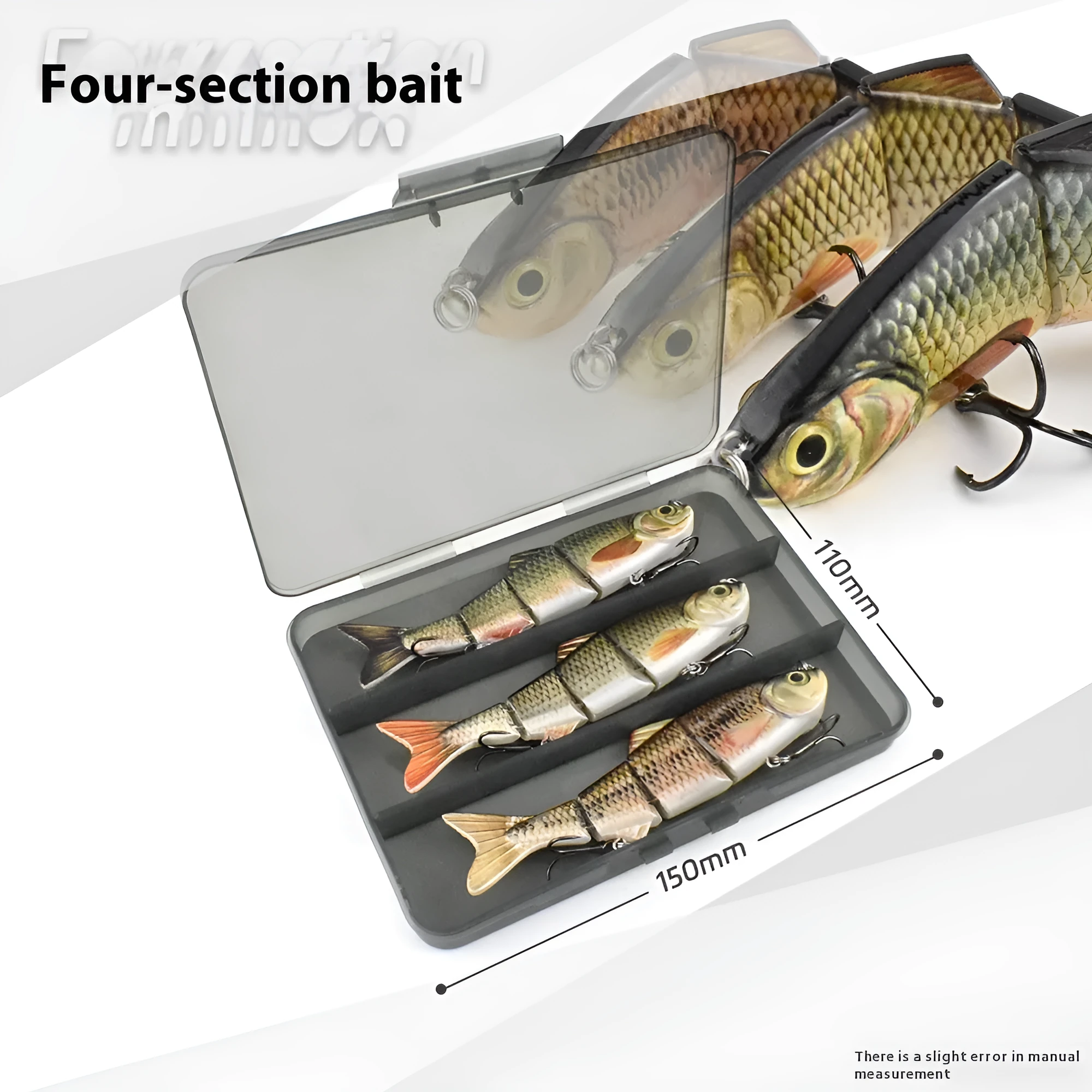 125mm metal link multi-section fish lure with 6# hook, hard ABS plastic body, and green coating