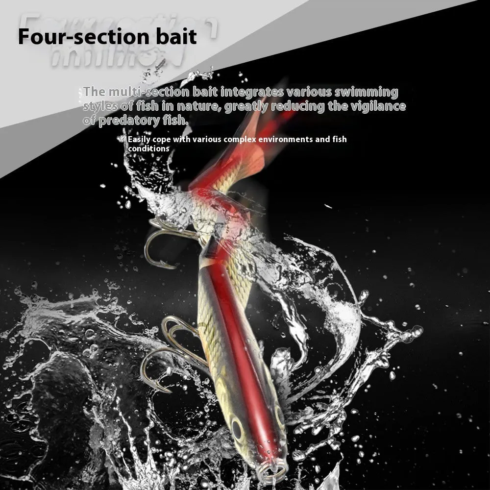 125mm metal link multi-section fish lure with 6# hook, hard ABS plastic body, and green coating