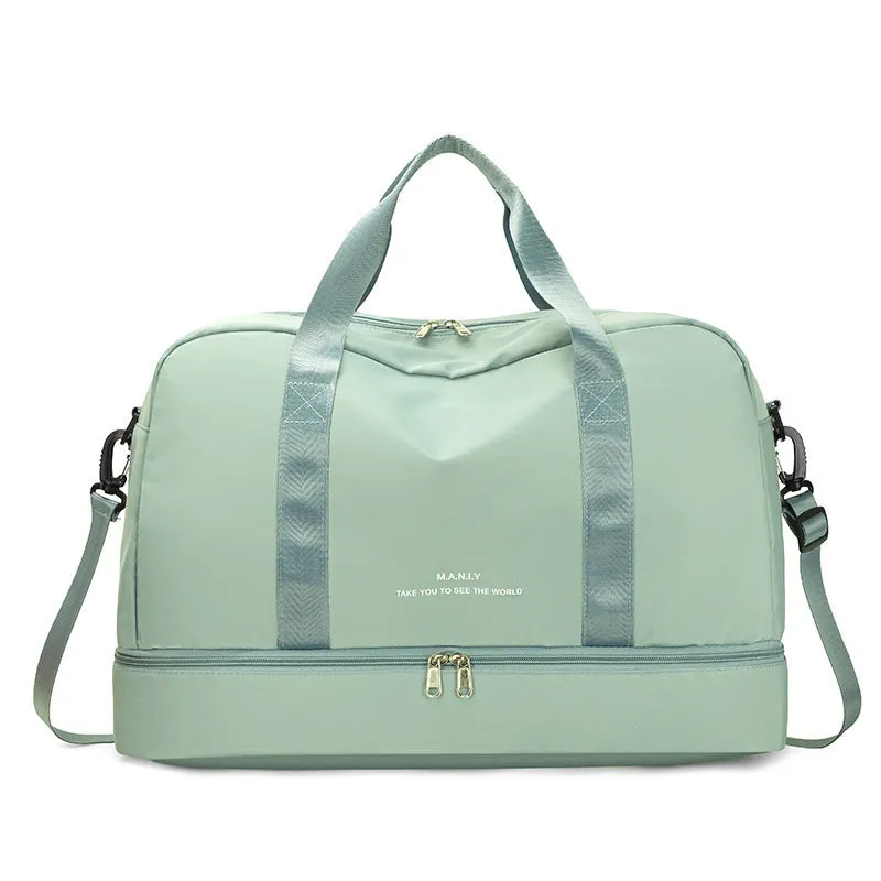 Large capacity waterproof travel bag in blue Oxford cloth for short business trips with dry wet separation compartment