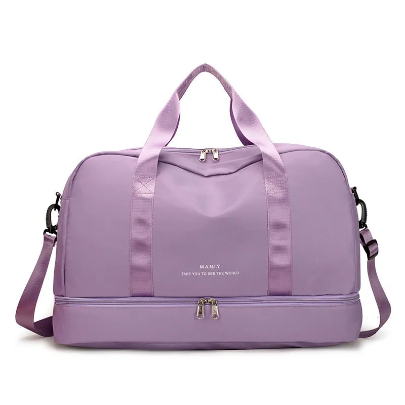 Large capacity waterproof travel bag in blue Oxford cloth for short business trips with dry wet separation compartment