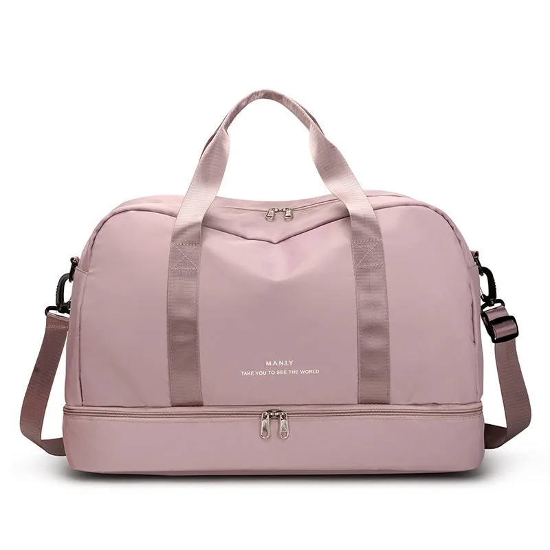 Large capacity waterproof travel bag in blue Oxford cloth for short business trips with dry wet separation compartment