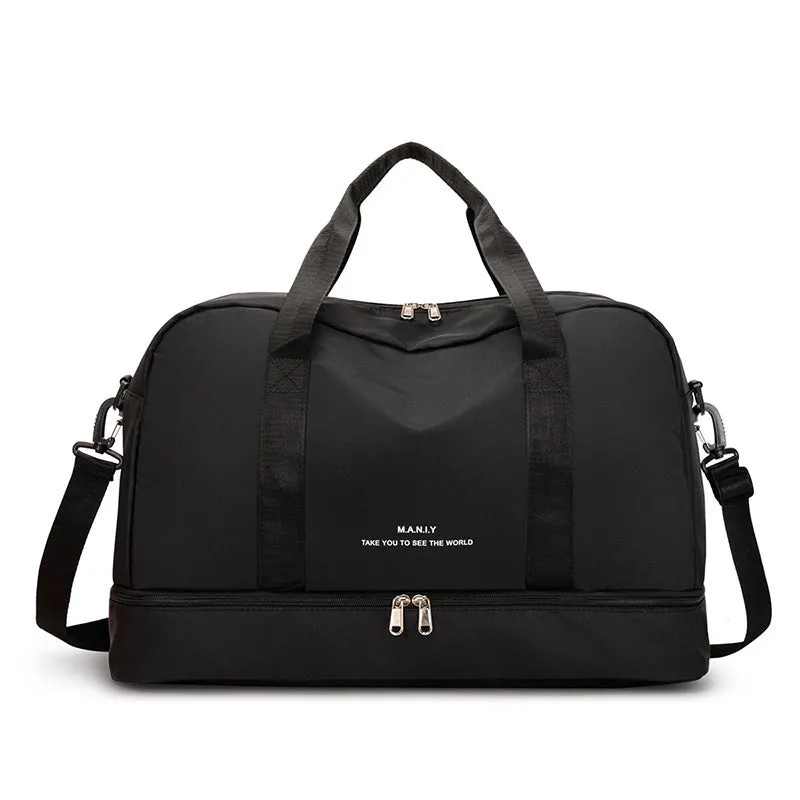 Large capacity waterproof travel bag in blue Oxford cloth for short business trips with dry wet separation compartment
