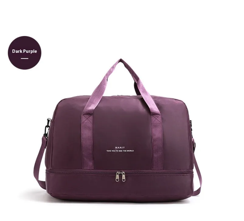 Large capacity waterproof travel bag in blue Oxford cloth for short business trips with dry wet separation compartment