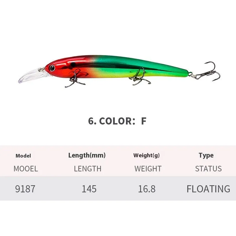Deep diving long tongue plate floating minnow lure 145mm 16.8g in colour