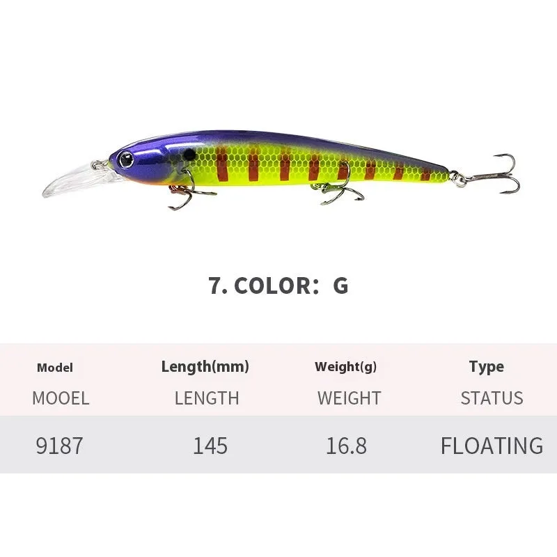 Deep diving long tongue plate floating minnow lure 145mm 16.8g in colour