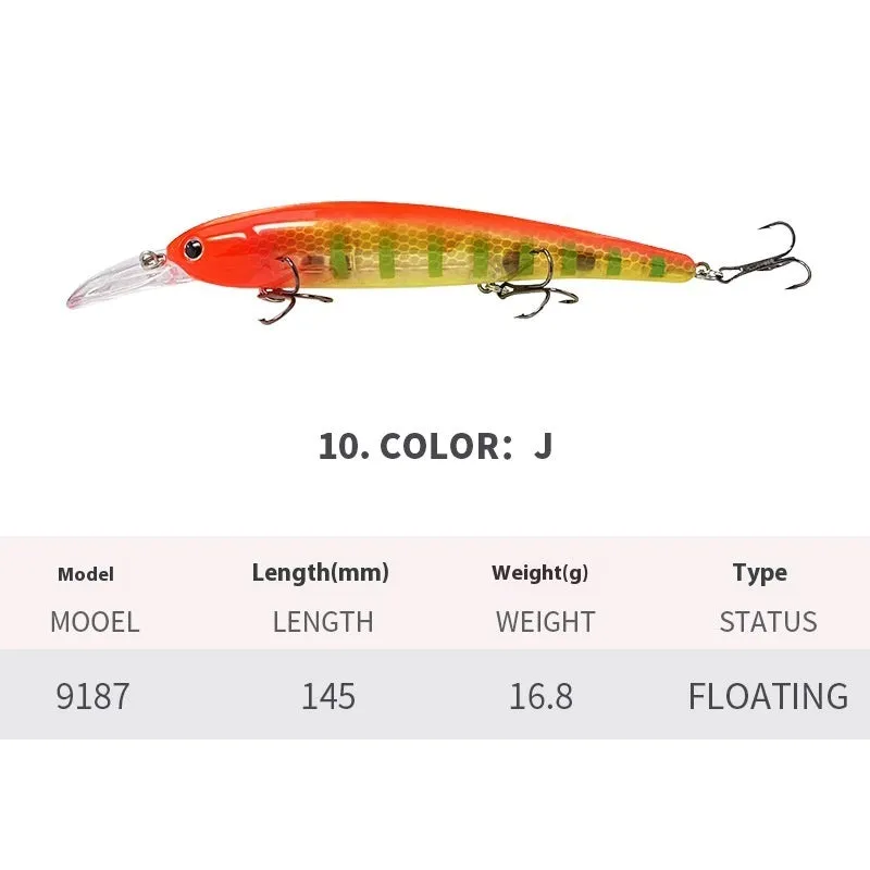 Deep diving long tongue plate floating minnow lure 145mm 16.8g in colour
