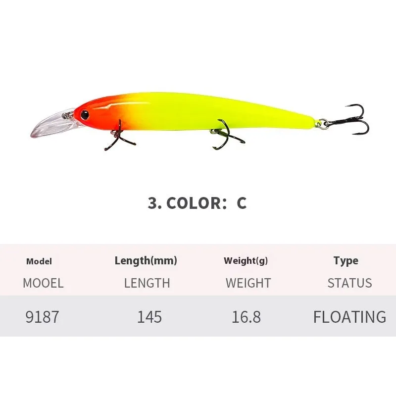 Deep diving long tongue plate floating minnow lure 145mm 16.8g in colour