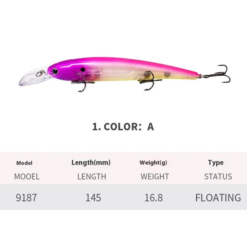 Deep diving long tongue plate floating minnow lure 145mm 16.8g in colour