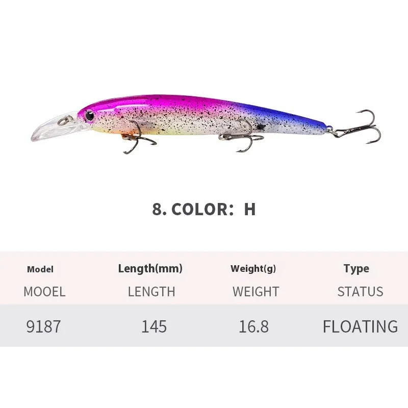 Deep diving long tongue plate floating minnow lure 145mm 16.8g in colour