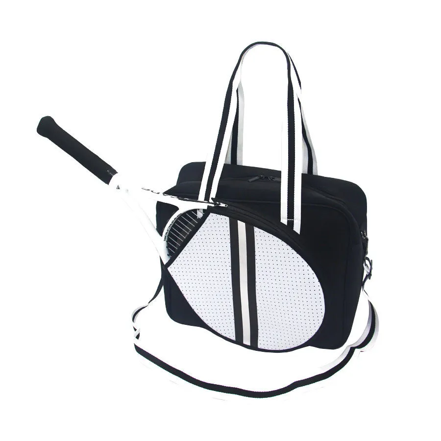 Fashion striped diving cloth tennis pack in horizontal square shape with single shoulder strap, available in multiple colours