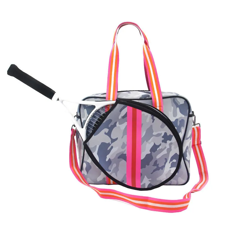 Fashion striped diving cloth tennis pack in horizontal square shape with single shoulder strap, available in multiple colours